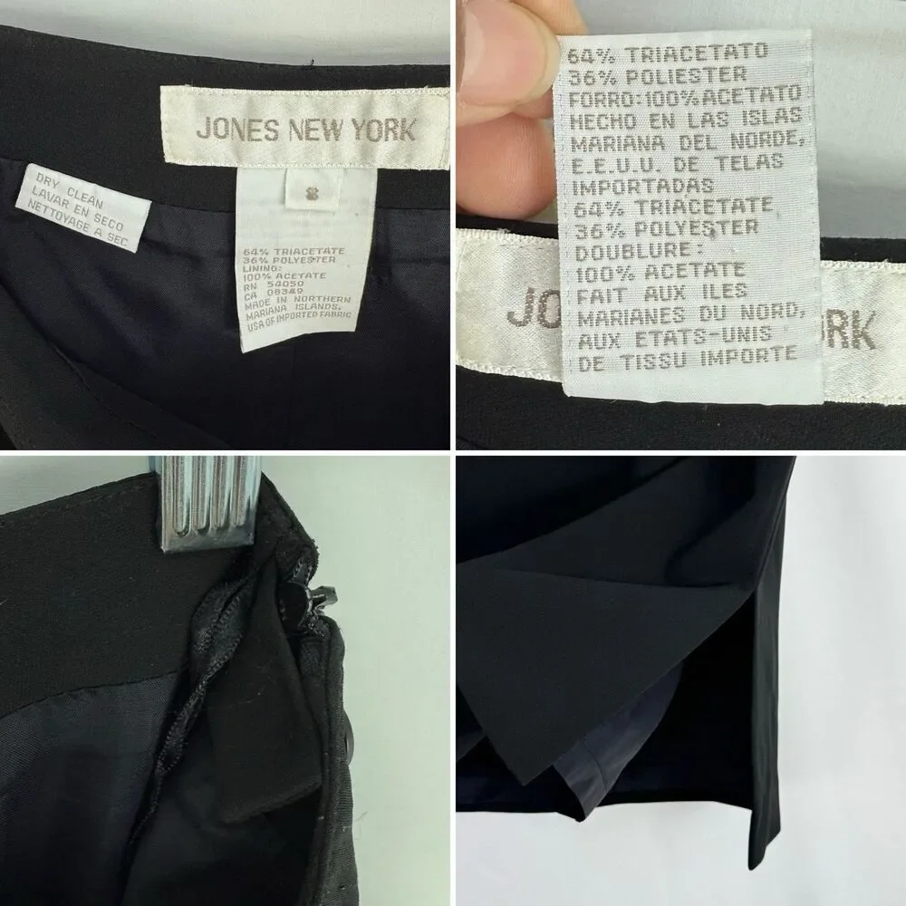 Jones New York Vintage Triacetate Pencil Straight Slit Career Skirt Size 8 Black